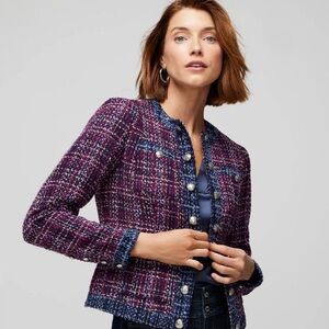 EUC White Black Market Tweed Contrast Button Front
Jacket - Purple / Blue Size 8